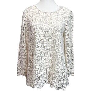 STELLA FOREST THE TULIP CREAM MACRAME CROCHET SCALLOP TUNIC TOP - 6